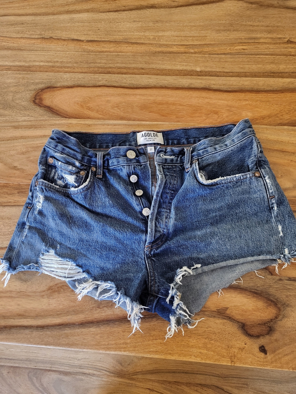Agolde Distressed Dark Blue Cutoff Denim Shorts